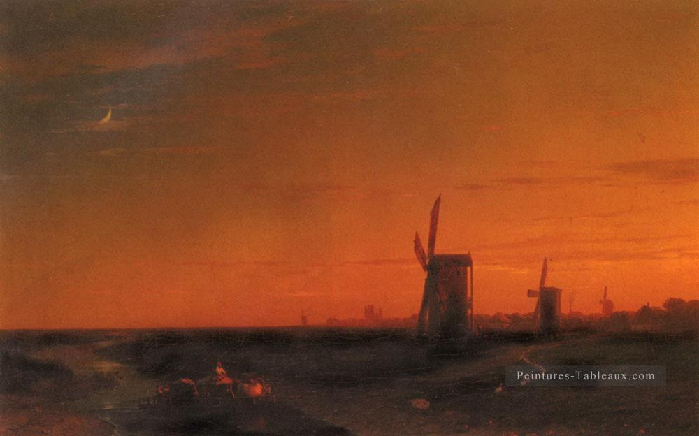 Ivan Aivazovsky paysage avec des moulins à vent Paysage marin Peintures à l'huile